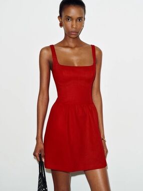 NEW Reformation Janu Linen Mini Dress Red - Size 8